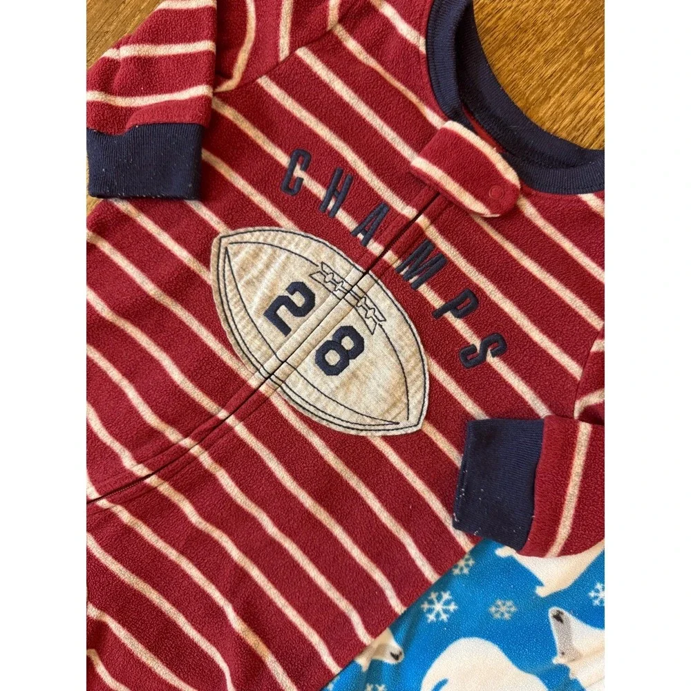 Carters Baby Boy 6 Months Sleepers Fleece Pajamas Outfits Clothes‎ Lot Football